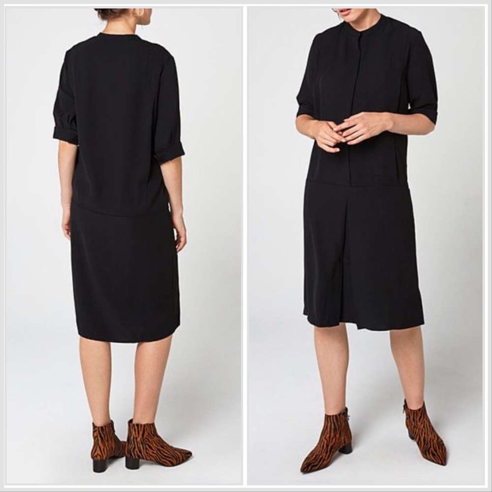 CAARA Black Pleated Midi Dress